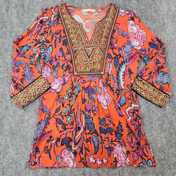 Soft Surroundings Tops - Soft Surroundings Top Womens XS Floral Sequin Embroidered 3/4 Sleeve Boho Tunic